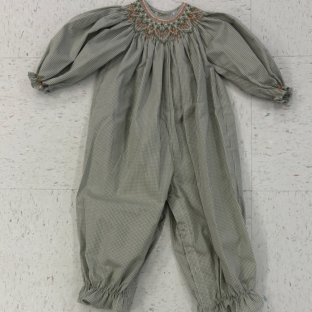 18 Month Green Checkered Smocked Jumpsuit